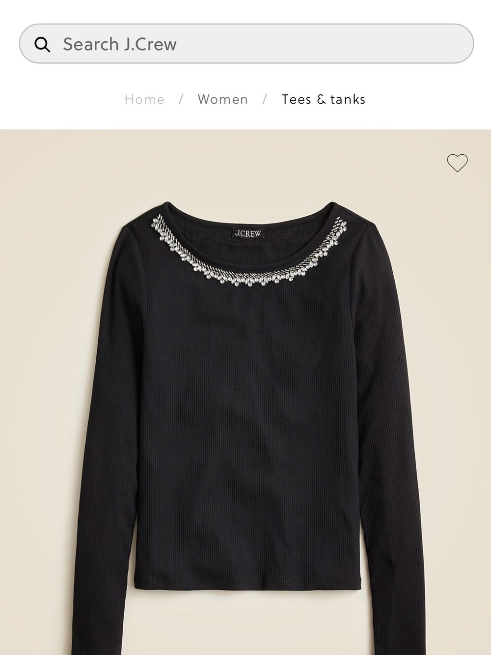J. Crew Black Long-Sleeve Top with Jeweled Scoop Neck